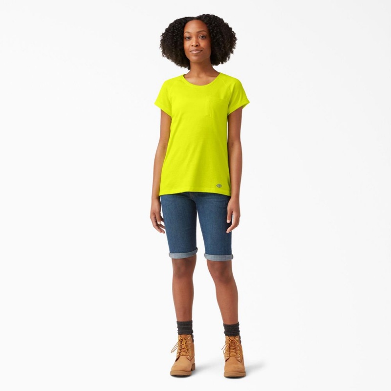 Women's Dickies Cooling Short Sleeve Pocket T-Shirt Green | 039416HCZ