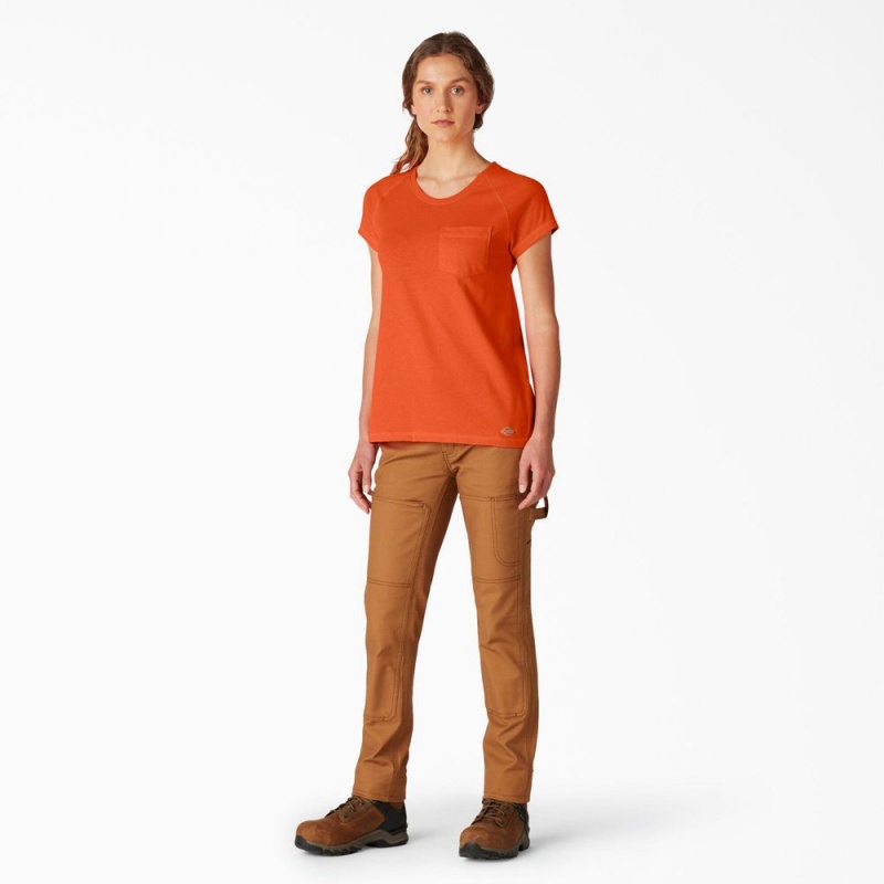 Women's Dickies Cooling Short Sleeve Pocket T-Shirt Orange | 826903CBI