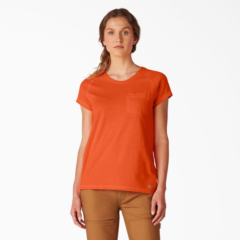 Women\'s Dickies Cooling Short Sleeve Pocket T-Shirt Orange | 826903CBI