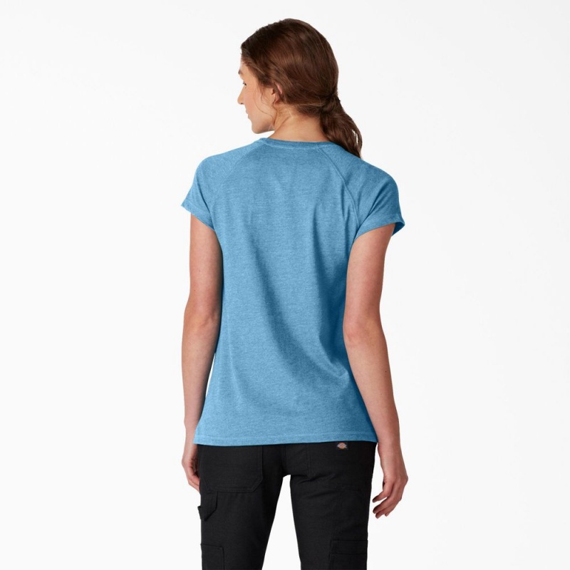 Women's Dickies Cooling Short Sleeve Pocket T-Shirt Blue | 431652HGA