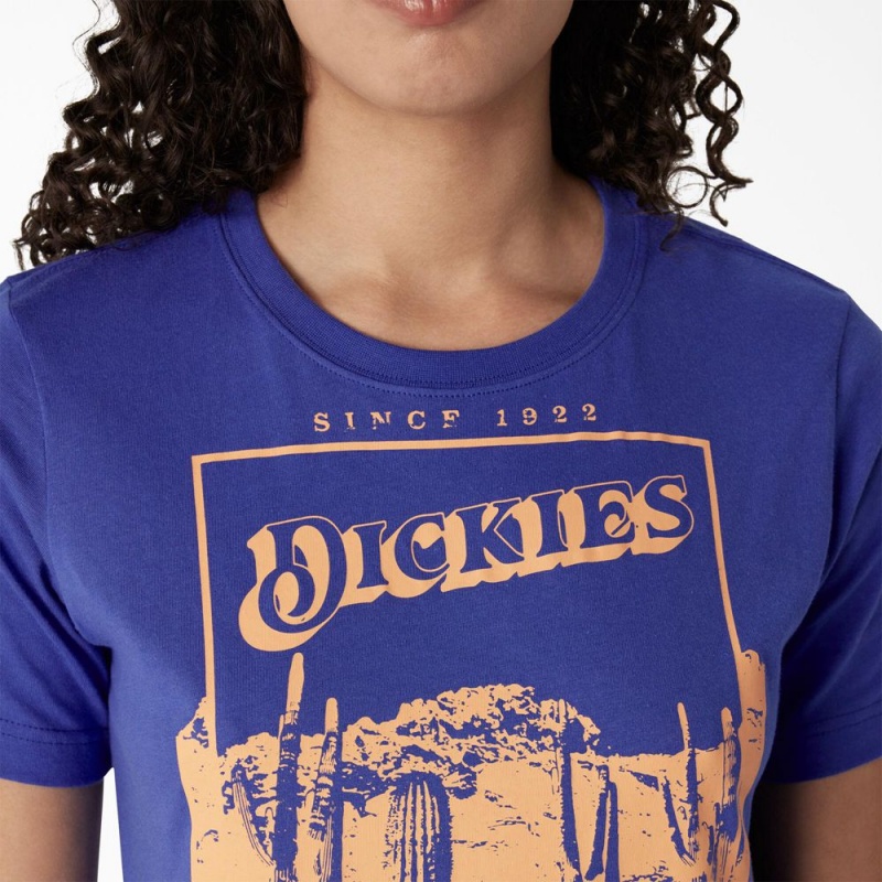 Women's Dickies Desert Graphic Cropped T-Shirt Blue | 928634FAL