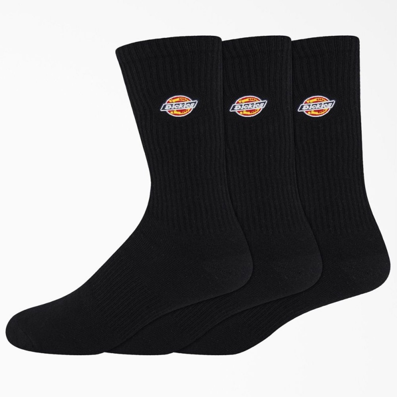 Women\'s Dickies Embroidered Crew 3-Pack Socks Black | 406157OMY