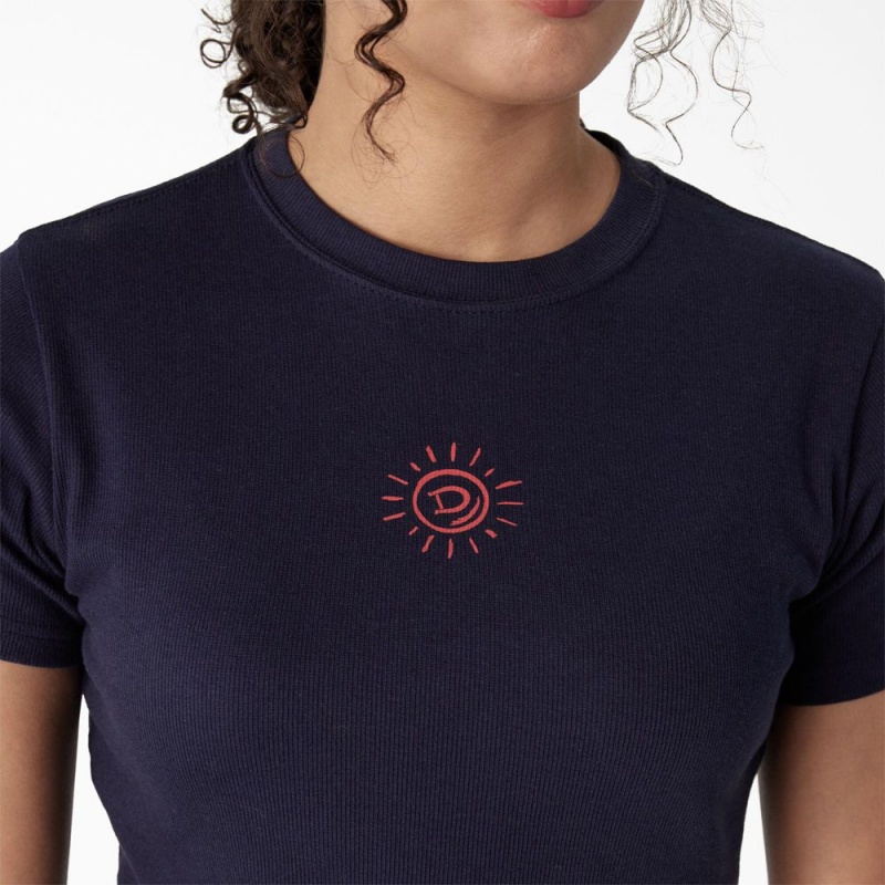 Women's Dickies Embroidered Cropped Baby T-Shirt Navy | 395708EUQ