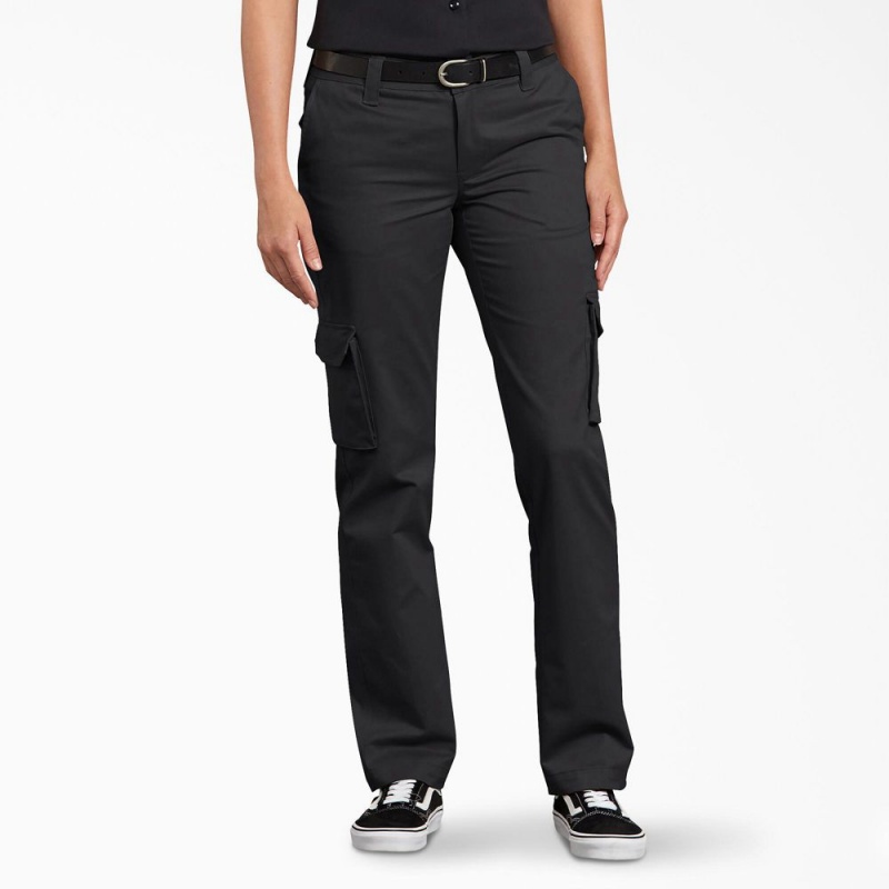 Women\'s Dickies FLEX Relaxed Fit Cargo Pants Black | 693451BFP