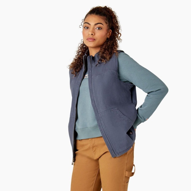 Women's Dickies Fleece Lined Duck Canvas Vest Grey | 237860ESW