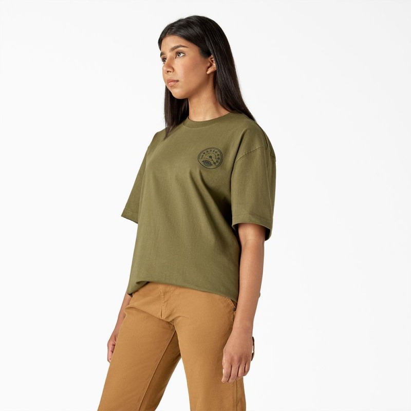 Women's Dickies Full Throttle Heavyweight T-Shirt Green | 372418MCU