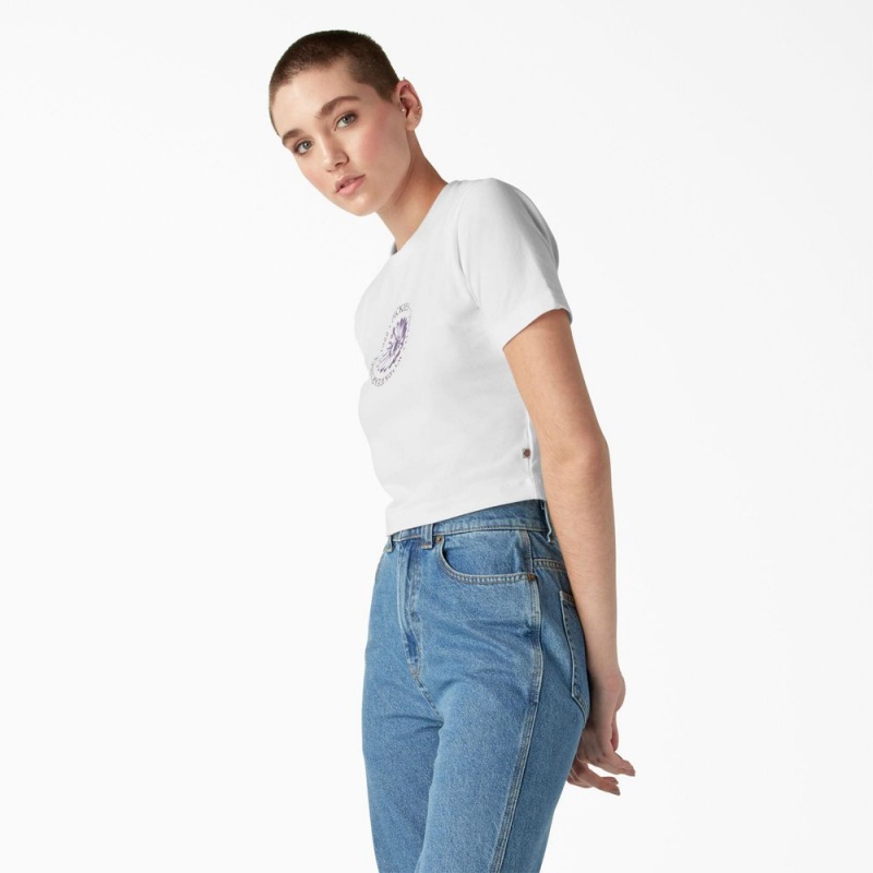 Women's Dickies Garden Plain Cropped T-Shirt White | 548726UXS