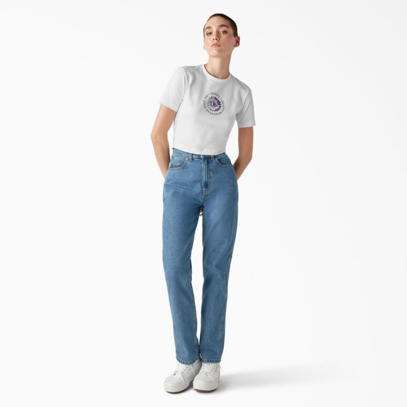 Women's Dickies Garden Plain Cropped T-Shirt White | 548726UXS