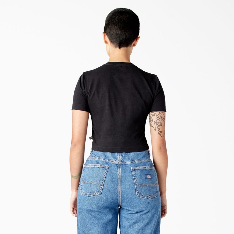 Women's Dickies Garden Plain Cropped T-Shirt Black | 586702TVJ