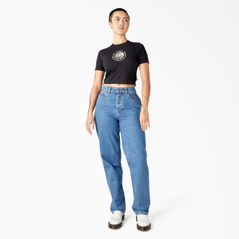 Women's Dickies Garden Plain Cropped T-Shirt Black | 586702TVJ