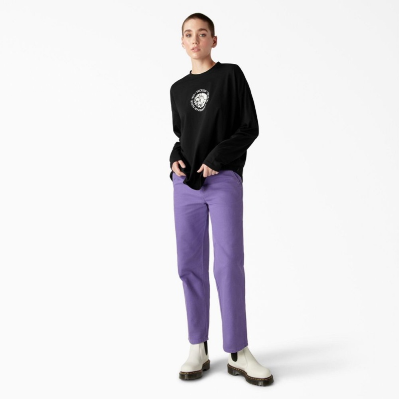 Women's Dickies Garden Plain Long Sleeve T-Shirt Black | 067419EJU