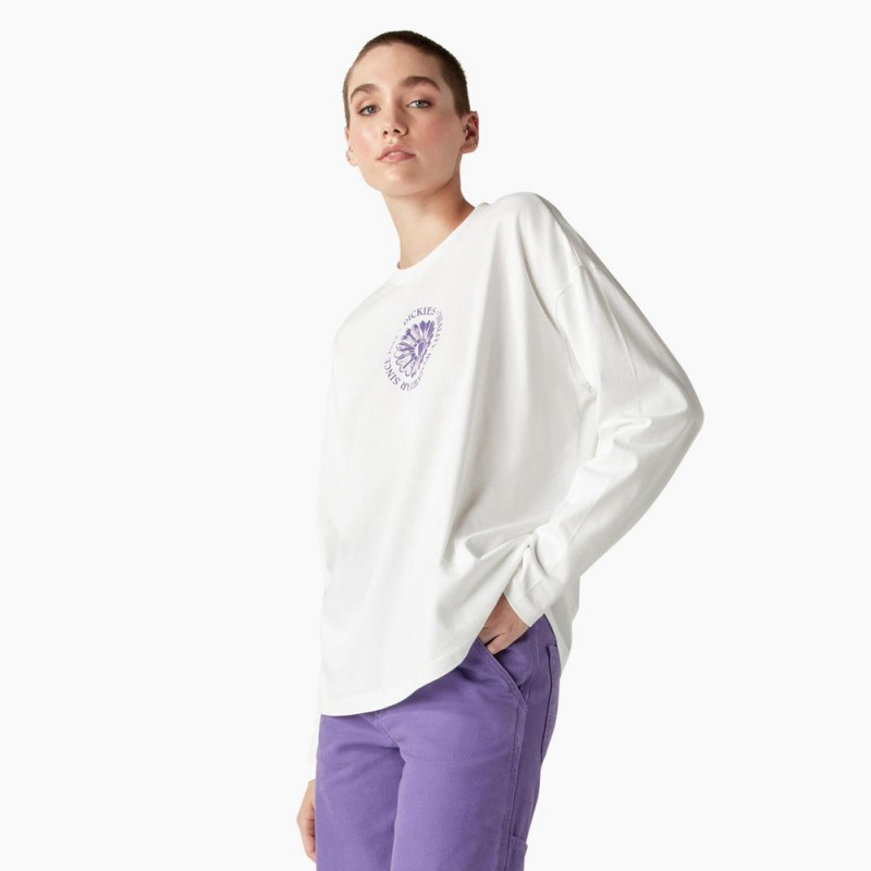 Women's Dickies Garden Plain Long Sleeve T-Shirt White | 634852UYB