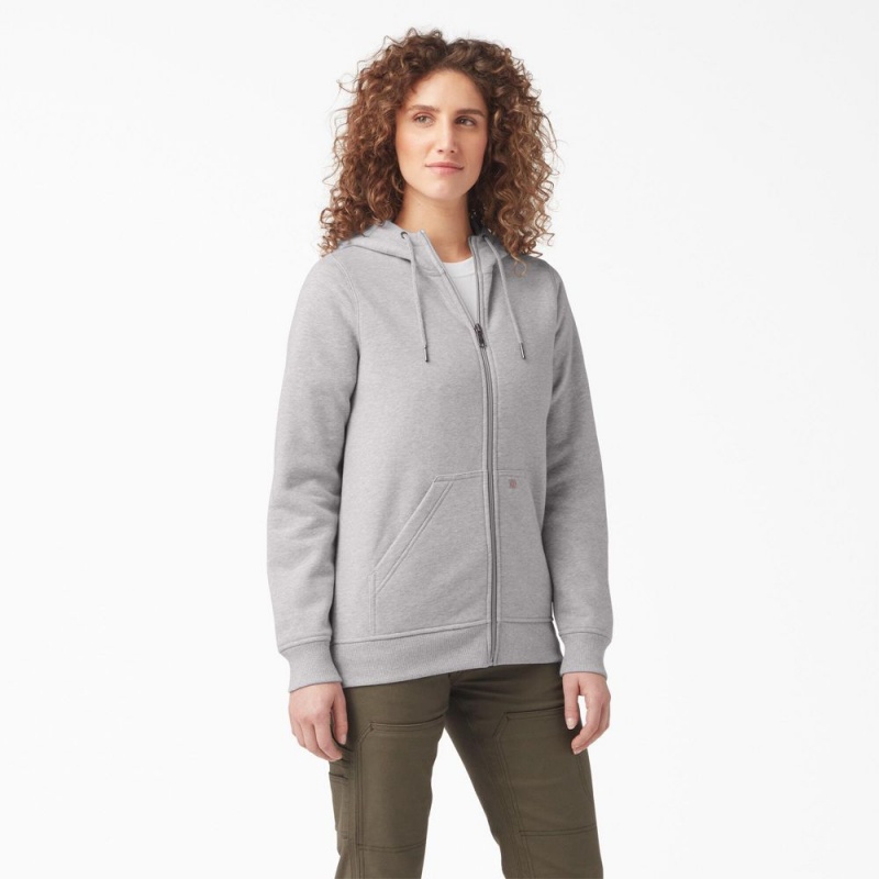 Women\'s Dickies Heavyweight Full-Zip Fleece Hoodie Grey | 064789UJW