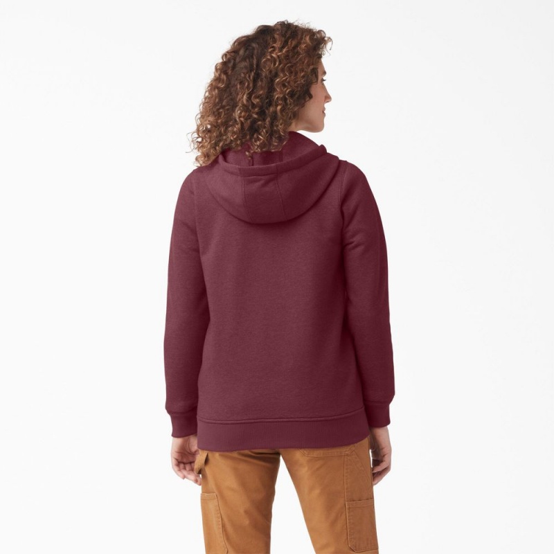 Women's Dickies Heavyweight Full-Zip Fleece Hoodie Burgundy | 415087ORN