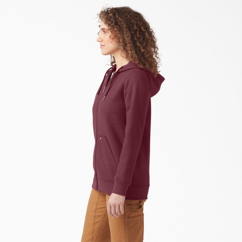 Women's Dickies Heavyweight Full-Zip Fleece Hoodie Burgundy | 415087ORN