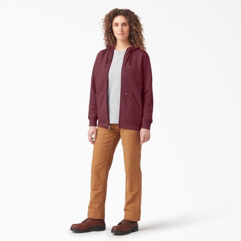 Women's Dickies Heavyweight Full-Zip Fleece Hoodie Burgundy | 415087ORN