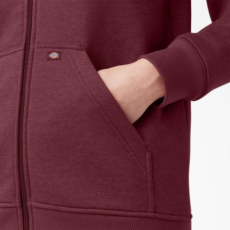 Women's Dickies Heavyweight Full-Zip Fleece Hoodie Burgundy | 415087ORN