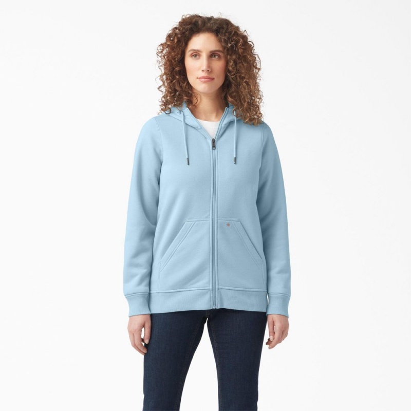 Women\'s Dickies Heavyweight Full-Zip Fleece Hoodie Blue | 452136WAK