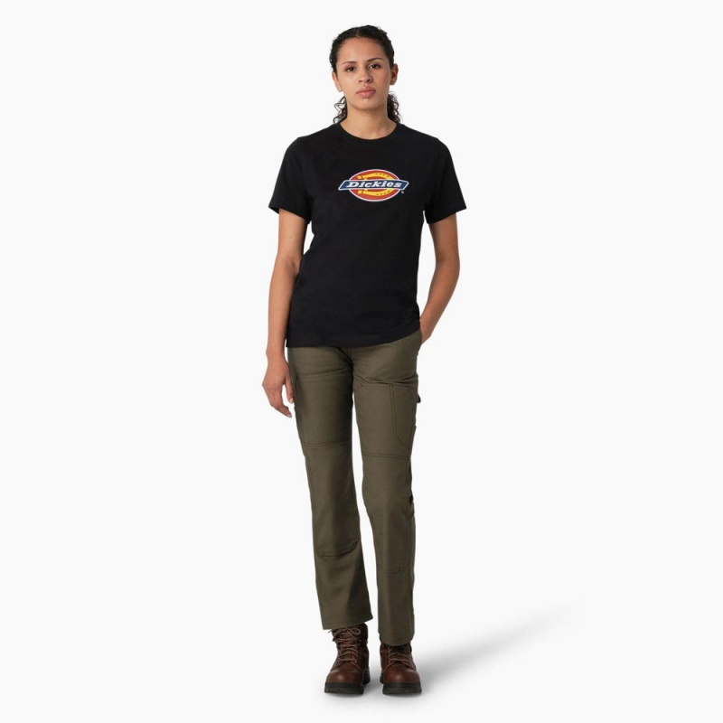 Women's Dickies Heavyweight Logo T-Shirt Black | 130568RXO