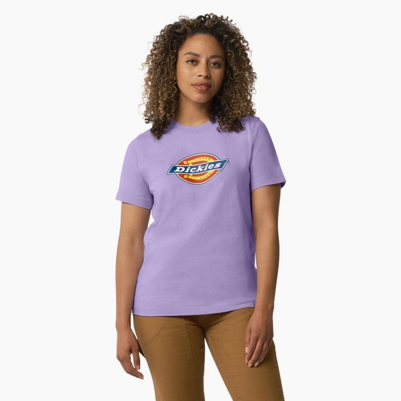 Women\'s Dickies Heavyweight Logo T-Shirt Purple | 198732UTR