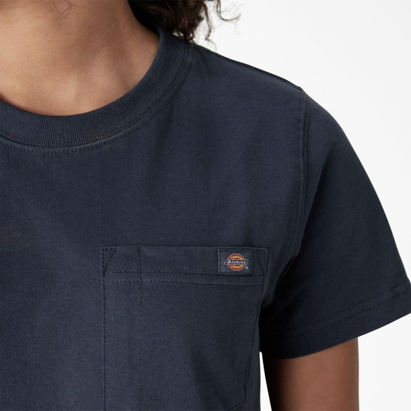 Women's Dickies Heavyweight Short Sleeve Pocket T-Shirt Blue | 607139RWI