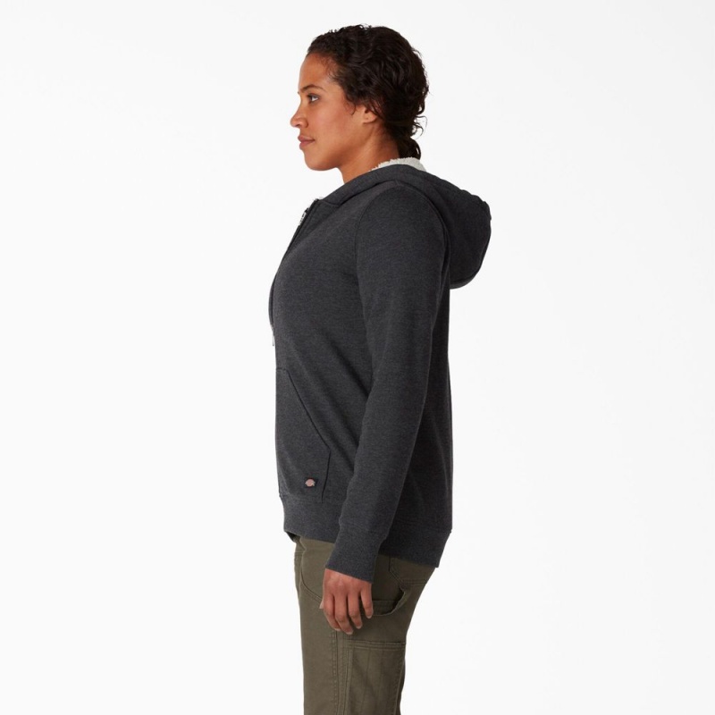 Women's Dickies High Pile Fleece Lined Hoodie Black | 791456PDE