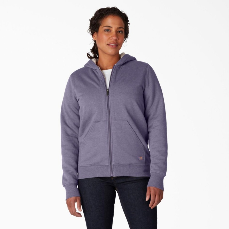 Women\'s Dickies High Pile Fleece Lined Hoodie Purple | 826047EOS