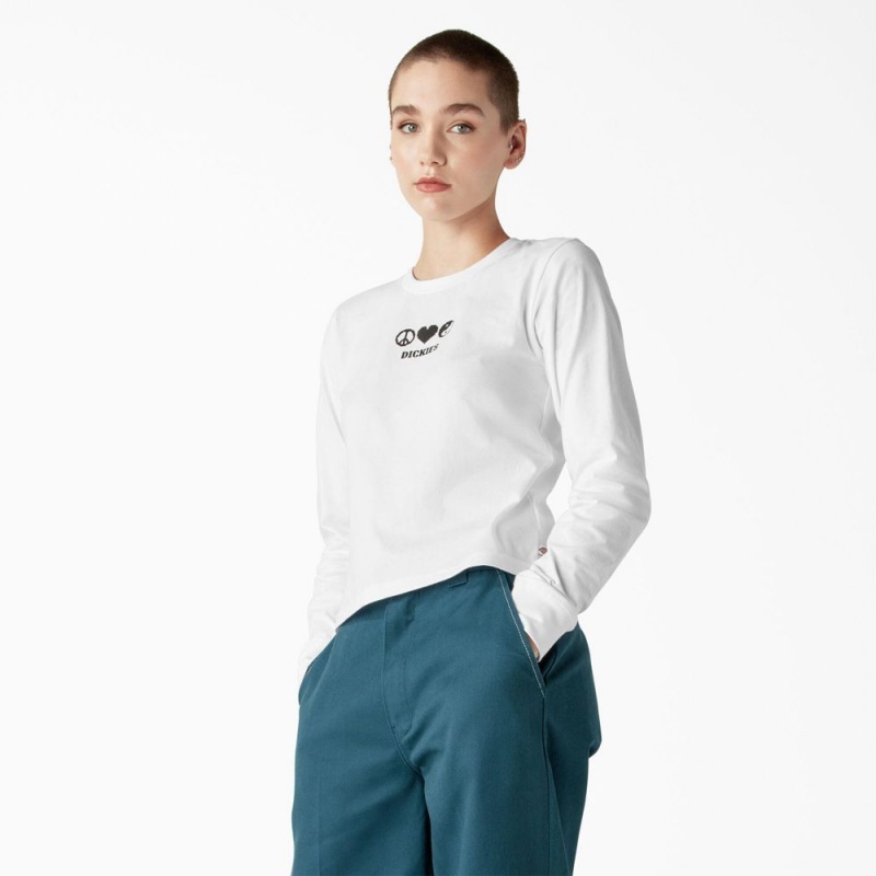 Women's Dickies Long Sleeve Graphic T-Shirt White | 502739BMJ