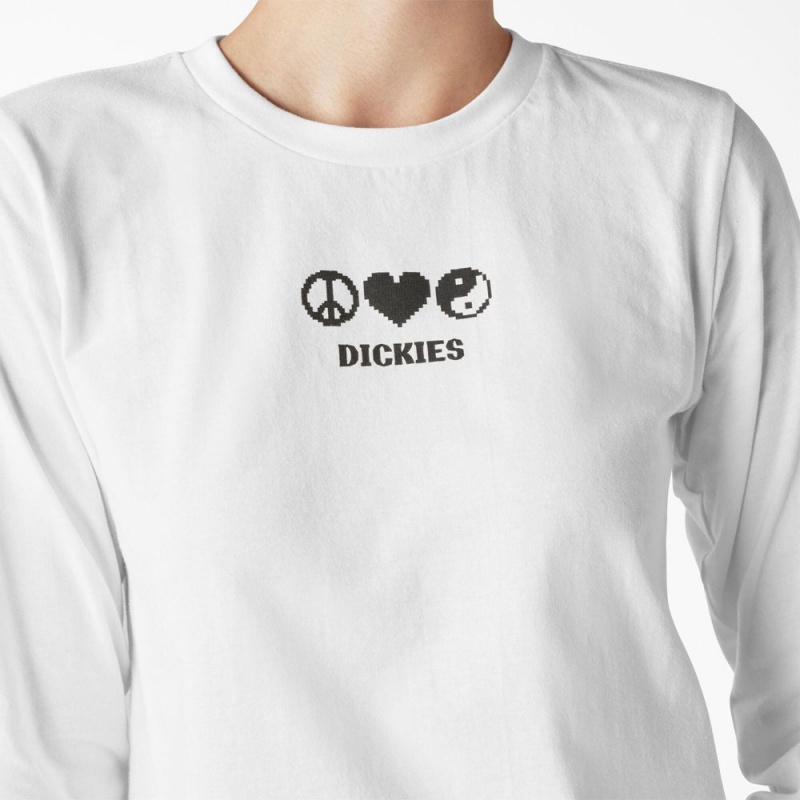 Women's Dickies Long Sleeve Graphic T-Shirt White | 502739BMJ