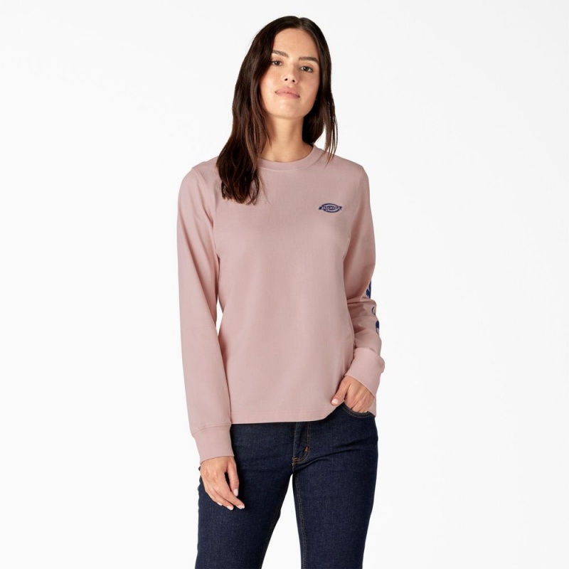 Women\'s Dickies Long Sleeve Heavyweight Graphic T-Shirt Pink | 271985PSZ