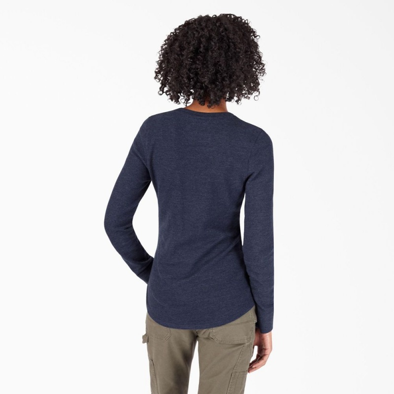 Women's Dickies Long Sleeve Thermal T-Shirt Navy | 247385YMR