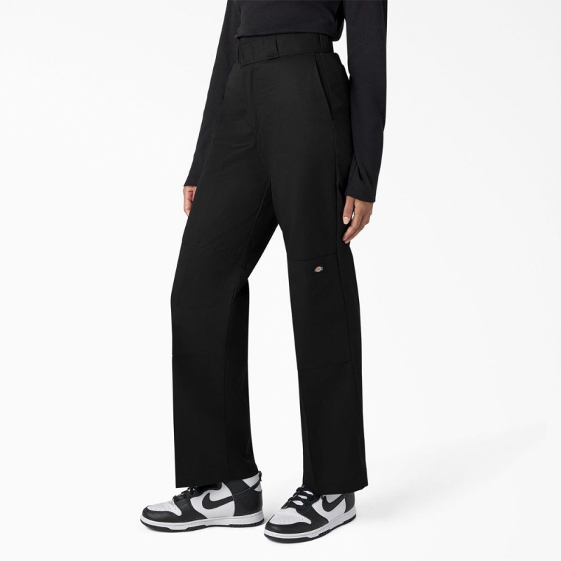 Women's Dickies Loose Fit Double Knee Work Pants Black | 986014UPQ