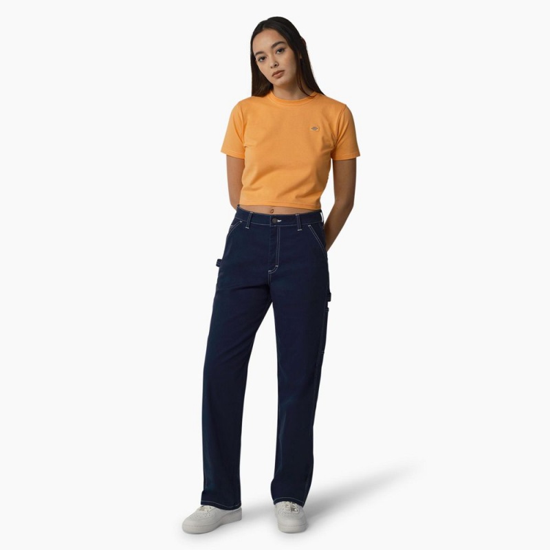 Women's Dickies Maple Valley Cropped T-Shirt Yellow | 408312TFR