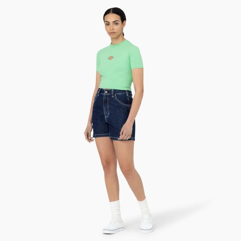 Women's Dickies Maple Valley Logo Cropped T-Shirt Green | 845132YRG