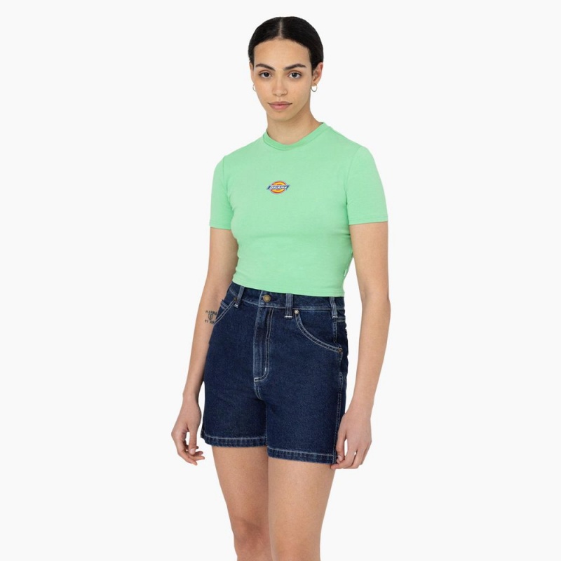 Women\'s Dickies Maple Valley Logo Cropped T-Shirt Green | 845132YRG