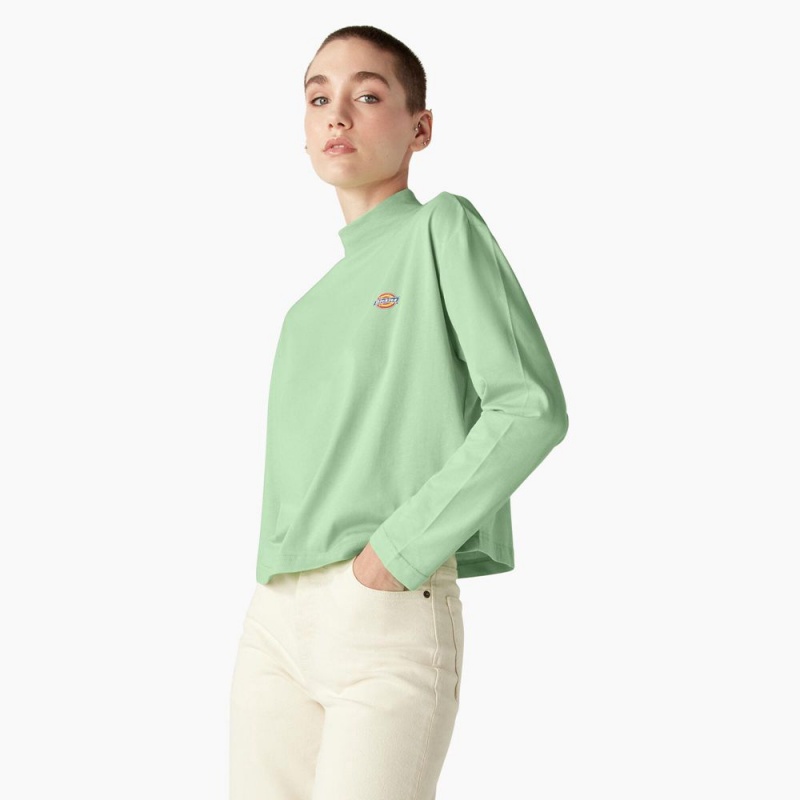 Women's Dickies Mapleton High Neck Long Sleeve T-Shirt Green | 254690SVD