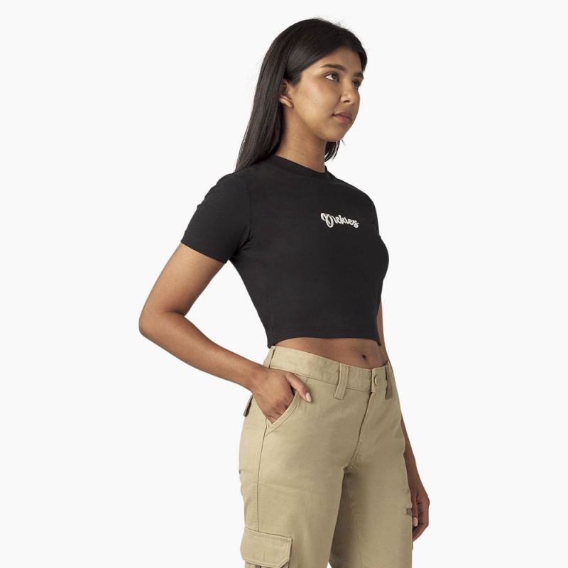 Women's Dickies Mayetta Cropped T-Shirt Black | 481639YCG