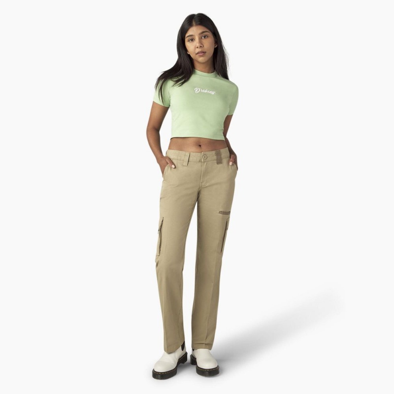 Women's Dickies Mayetta Cropped T-Shirt Green | 940758NPU