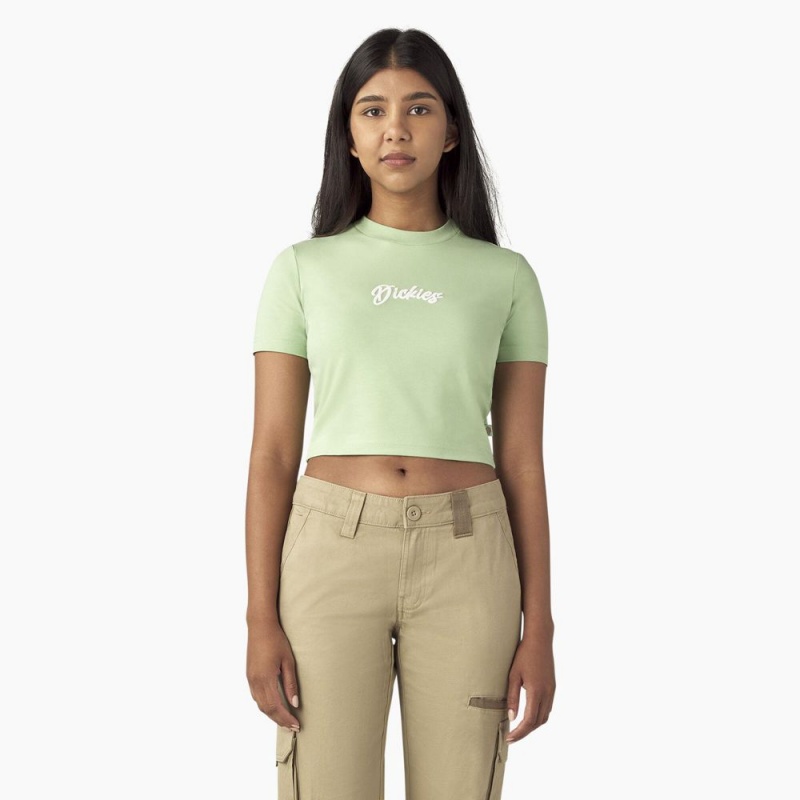 Women\'s Dickies Mayetta Cropped T-Shirt Green | 940758NPU