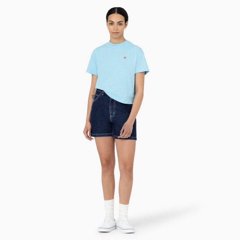 Women's Dickies Oakport Cropped T-Shirt Blue | 630789SAQ