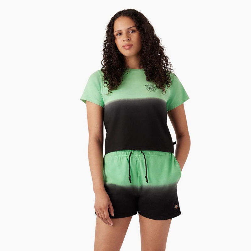 Women\'s Dickies Ombre Cropped T-Shirt Green | 183250MEU