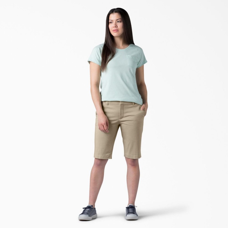 Women's Dickies Perfect Shape Straight Fit Bermuda Shorts Grey | 893516BCU