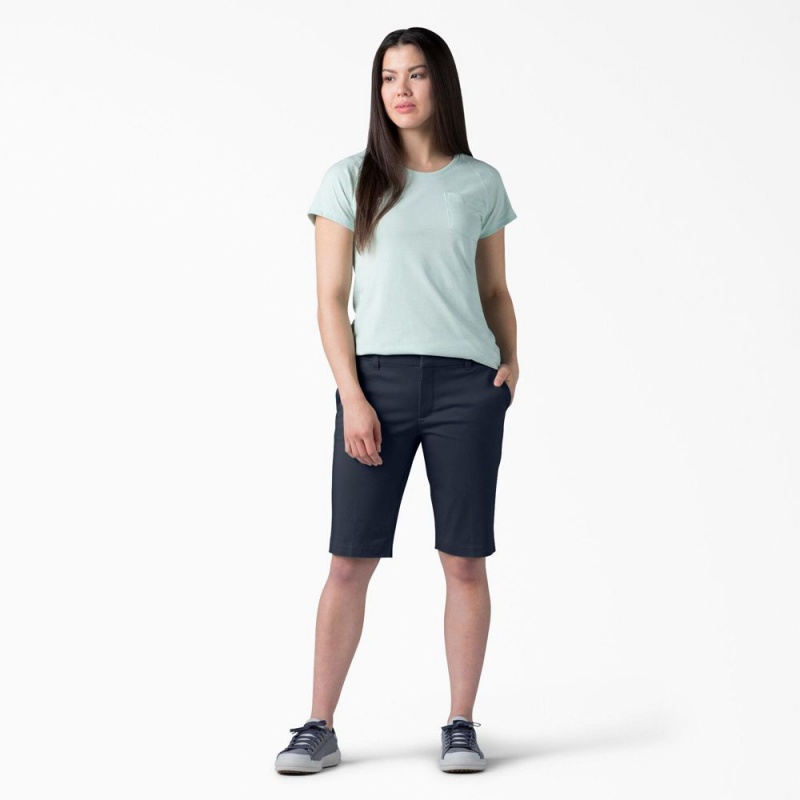 Women's Dickies Perfect Shape Straight Fit Bermuda Shorts Navy | 651947VNE