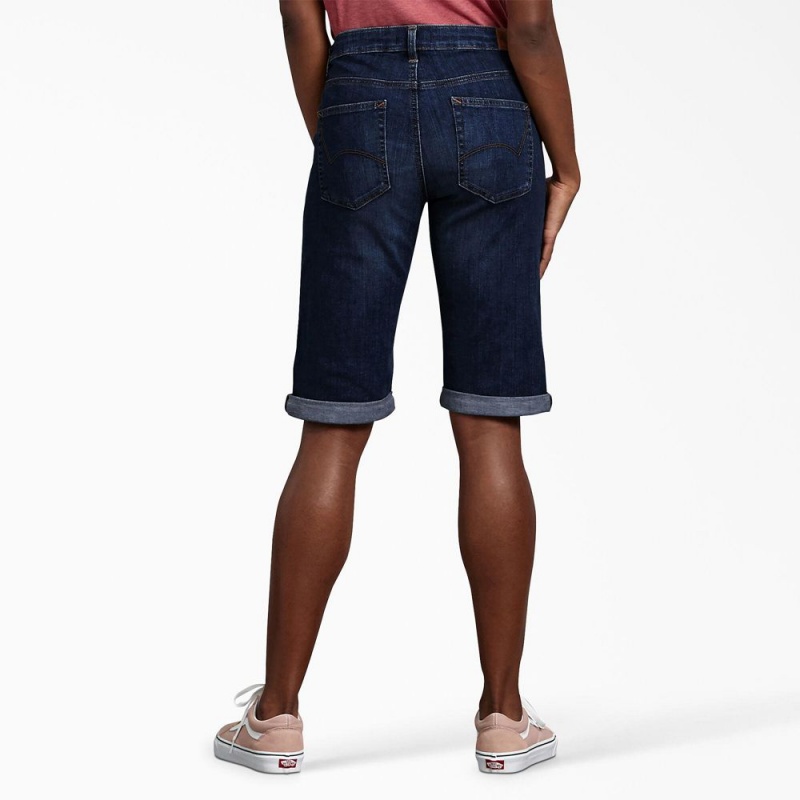 Women's Dickies Perfect Shape Straight Fit Bermuda Jean Shorts Blue | 468320WGY