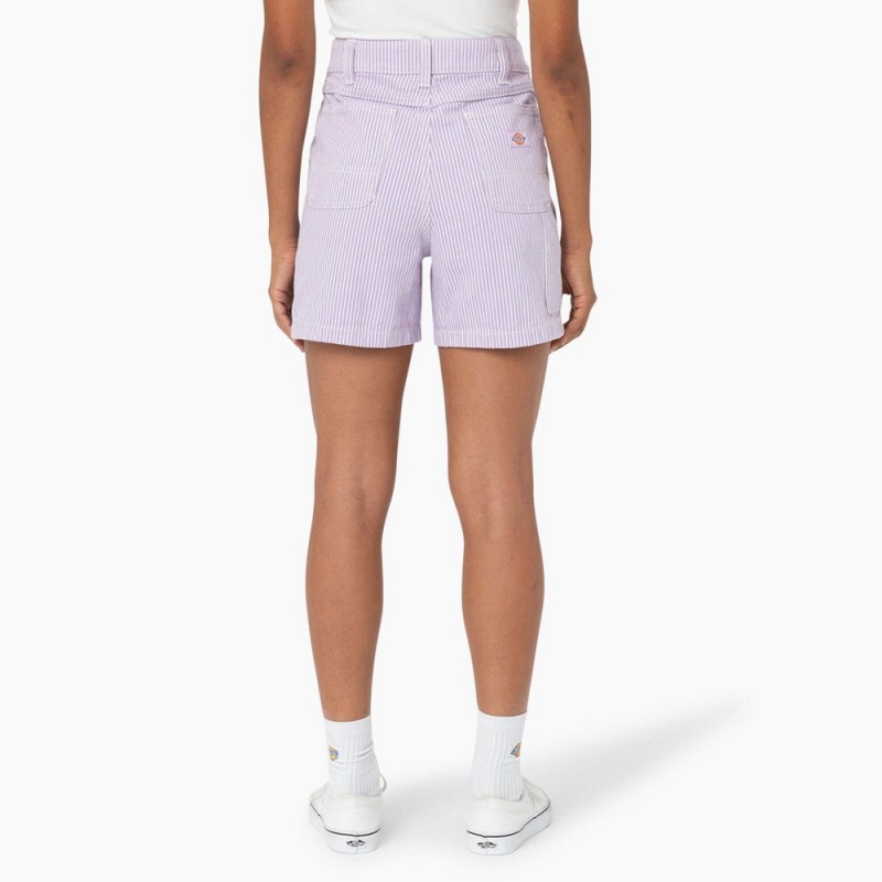 Women's Dickies Regular Fit Hickory Stripe Shorts Purple | 301725NSC