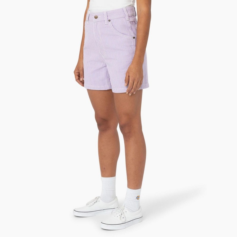 Women's Dickies Regular Fit Hickory Stripe Shorts Purple | 301725NSC