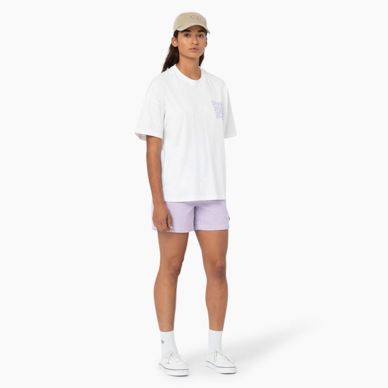 Women's Dickies Regular Fit Hickory Stripe Shorts Purple | 301725NSC