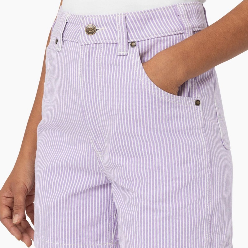 Women's Dickies Regular Fit Hickory Stripe Shorts Purple | 301725NSC