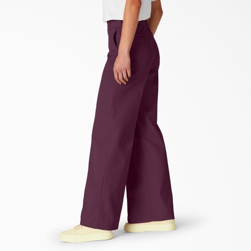 Women's Dickies Regular Fit Wide Leg Work Pants Purple | 245867BJX