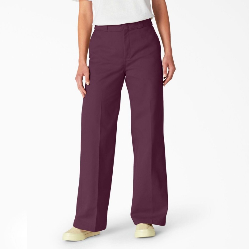 Women\'s Dickies Regular Fit Wide Leg Work Pants Purple | 245867BJX